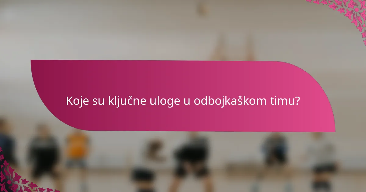 Koje su ključne uloge u odbojkaškom timu?